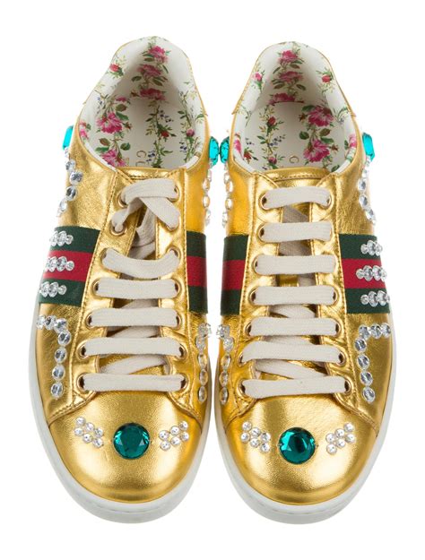 gucci leather sneaker with gg|Gucci jeweled striped sneakers.